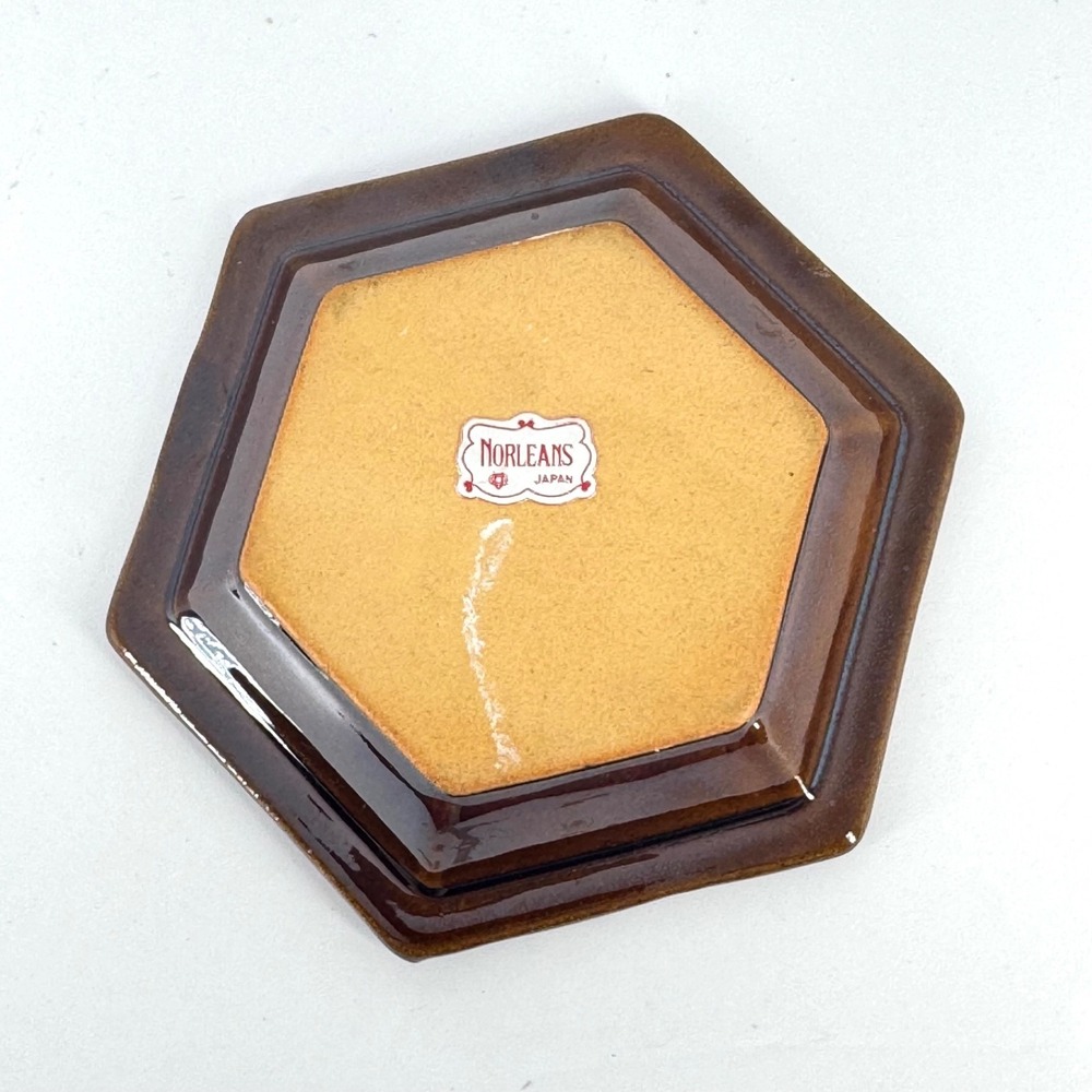 Vintage Norleans Japan Brown Hexagon Ceramic Trinket Dish Floral Ashtray - Picture 2 of 5
